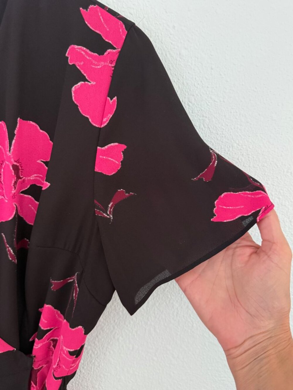 Alfani Black Pink Floral Wrap Tie Waist Dress Size 10 - Picture 4 of 12